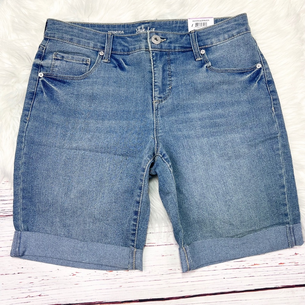 👖NWT🤩 |•STYLE & CO•| Bermuda Short Cuffed Stretch Denim Jean Size 6👖